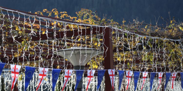 ევროკავშირის წევრობის კანდიდატის სტატუსის მიღებასთან დაკავშირებით ბორჯომის ცენტრალური (ისტორიული) პარკი, რუსთაველის მოედანი და მუნიციპალიტეტის შენობა საქართველოსა და ევროკავშირის დროშებით მოირთო
